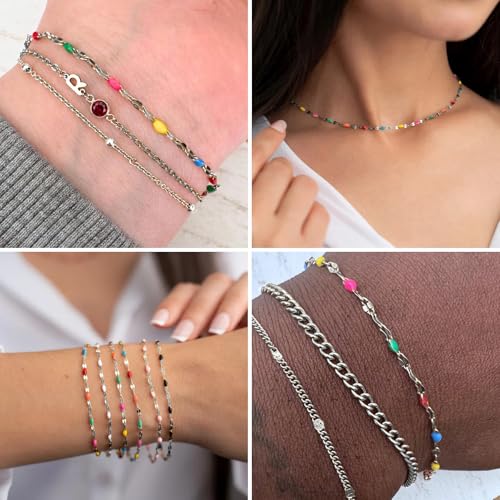 16.5FT Stainless Steel Enamel Chain 2MM Enamel Lip Chain for Jewelry Making - color: stainless steel(colorful)