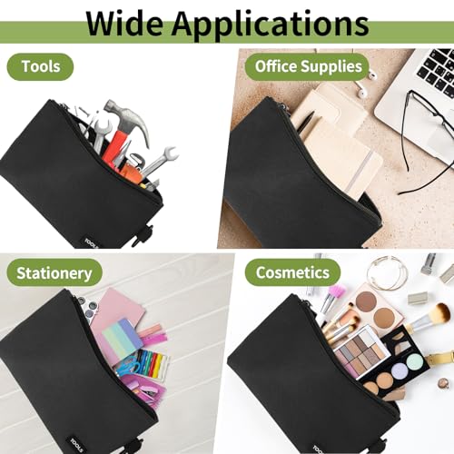 3 Pcs Zipper Tool Pouches, Flat Bottom Utility Bags with Carabiners - color: Black, size: 12 inch