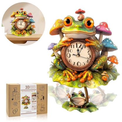 3D Puzzles for Adults Wooden Frog Puzzle Clock Adult Crafts - color: Frog Clock