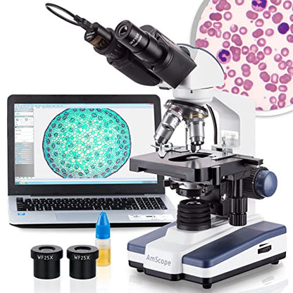 AmScope B120B-E1 Digital Siedentopf Binocular Compound Microscope, 2000X - style: w/ WF10x, WF20x & 1.3MP Camera