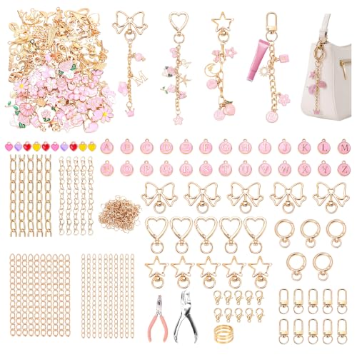 FULGENSZ 400PCS DIY Lipgloss Charm Kit – 136 Charms, 30 Keychains, Extender Chains & Tools for DIY Keychain & Key Chain Charm Kit Projects, Bag Charms, Jewelry Making & Party Gifts (Cute Pink) - color: Cute Pink