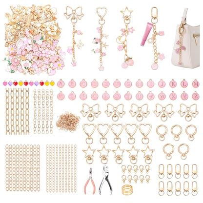 FULGENSZ 400PCS DIY Lipgloss Charm Kit – 136 Charms, 30 Keychains, Extender Chains & Tools for DIY Keychain & Key Chain Charm Kit Projects, Bag Charms, Jewelry Making & Party Gifts (Cute Pink) - color: Cute Pink