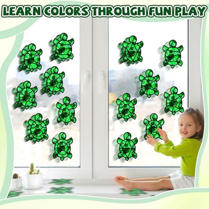 QOUBAI 32 Sets Turtle Suncatchers Craft Kit DIY Window Stained Glass Effect Sea Animals Paper Crafts for Home School Classroom Decoration Kid Ocean Sea Birthday Gift Creative Art Project Activity Game - style: Turtle