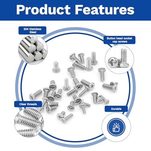 500Pcs 304 Stainless Steel Metric Micro Screws Nuts Assortment, M1.2x3/4/5/6/8mm Sizes, Phillips Pan Head, Fully Threaded Kit for Arduino, RC Models, Electronics, DIY Projects - size: M1.2x3/4/5/6/8- 500 Pcs