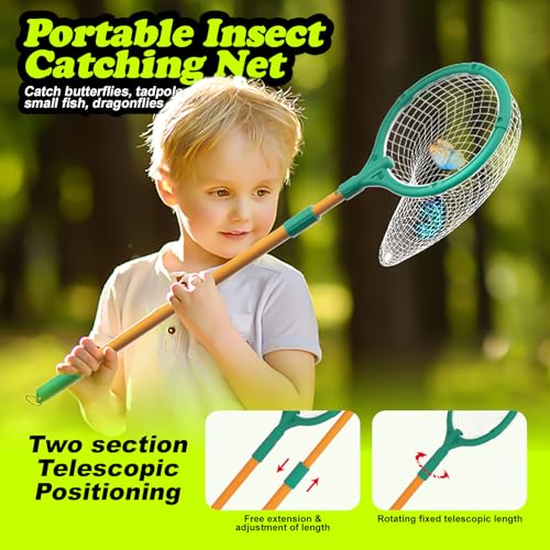Camping Toys for Kids, Outdoor Observation Box Set, 10-Piece Nature Exploration Kit with Bug Container, Magnifier, Foldable Telescope, Bug Net, Safety Goggles, Ages 3-6 Birthday