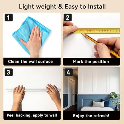 Upick Peel and Stick Wainscoting Pre-Cut Wall Molding Kit, 24"x54", 6-Frame - size: 24"W x 54"H
