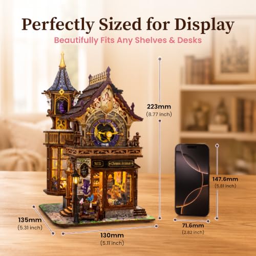nooktales Magic Clock Tower Book Nook Kit | 365-piece DIY with LED Light