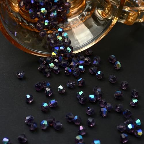 1000pcs 4 mm Bicone Crystal Beads Faceted Crystal Glass Beads Bulk for Jewelry Making DIY Necklace Bracelet Earring (Violet AB Color) - color: Violet AB