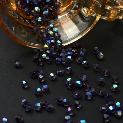 1000pcs 4 mm Bicone Crystal Beads Faceted Crystal Glass Beads Bulk for Jewelry Making DIY Necklace Bracelet Earring (Violet AB Color) - color: Violet AB