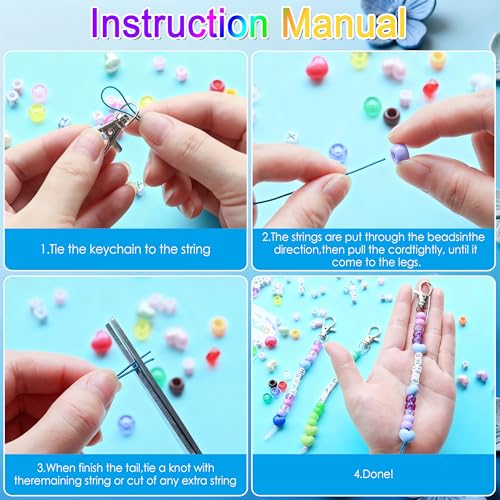 Tuhangcc 776 Pcs DIY Back to School Keychain Making Kit: Heart-Shaped Beads Adjustable Letter Alphabet Beads Strings, Gradient Brilliant Beads, 16 Charm Cards for Welcome First Day of School Gift - color: Gradient