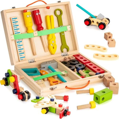 Wooden Kids Tool Kit, Montessori Toddler Tool Set Toys for Boys Girls 3+