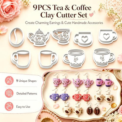 9Pcs Tea Coffee Clay Cutters for Polymer Clay Earrings - color: Cup