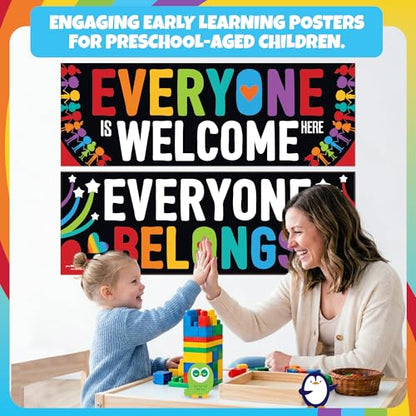 Sproutbrite 2 Pack 13.5” x 39” Welcome Posters for Classroom - color: Everyone Welcome