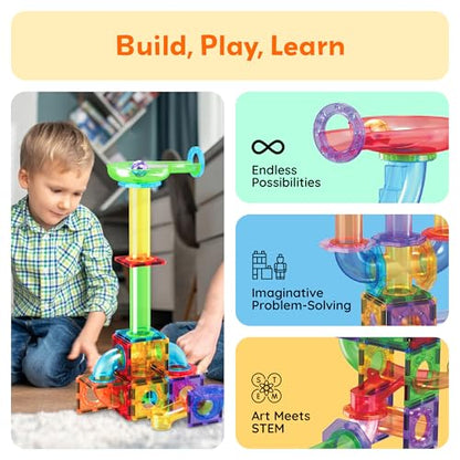 PicassoTiles Magnetic Marble Run Add-On Expansion Pack for Magnet Tile Building Blocks Maze Construction Toy Kit Educational STEM Learning Enhances Creativity Imagination Children Ages 3+ PTG01 - style: Marble Run Add-On Expansion Pack