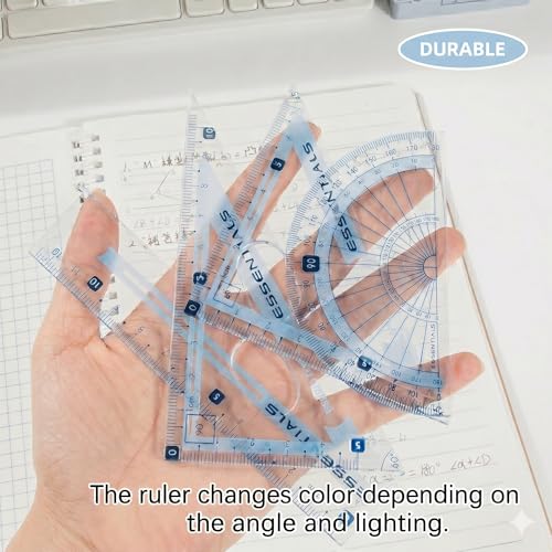 8 Pc Geometry Set with Storage Box - Metal Compass, Ruler and Protractor Kit with Pencil Eraser for Students - color: Blue