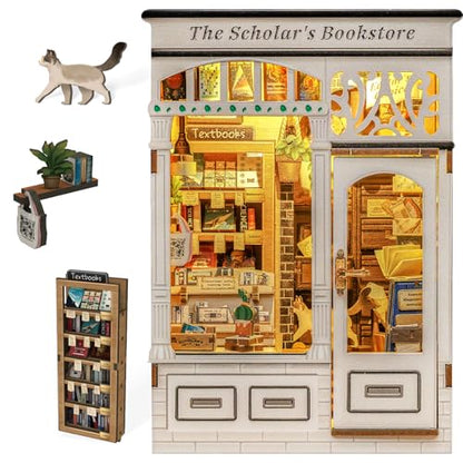 Fsolis Book Nook Kit DIY Miniature House with Cat - color: The Scholar's Bookstore