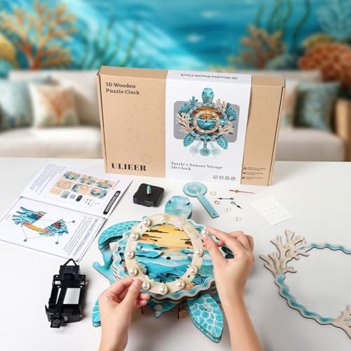 3D Puzzles for Adults Seaturtle Clock Craft for Adults Wooden Puzzle - color: Sea Turtle Clock