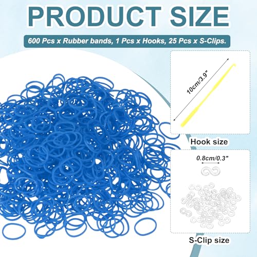 MECCANIXITY 600Pc Loom Rubber Bands Kit w/ 25 Pcs S-Clips 1-Hook,Blue - color: Blue