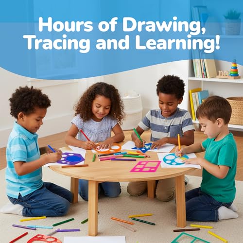 Karty Thick Shape Stencil Set with Case, 10pcs Sturdy Plastic Drawing Templates for Kids, Teacher Classroom Supplies and Preschool Arts & Crafts, Colorful Learning Kit for Toddlers Ages 4+