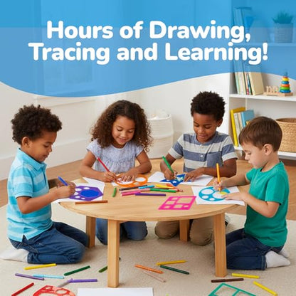 Karty Thick Shape Stencil Set with Case, 10pcs Sturdy Plastic Drawing Templates for Kids, Teacher Classroom Supplies and Preschool Arts & Crafts, Colorful Learning Kit for Toddlers Ages 4+