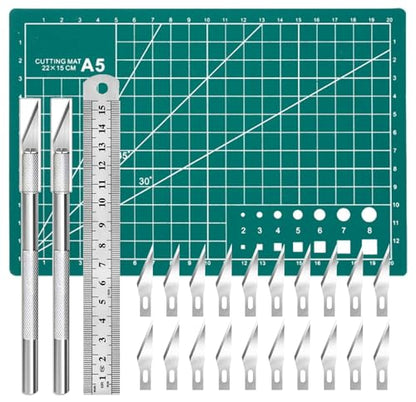 Craft Knife Precision Hobby Knife Kit with 2 Exacto Knife and 20 PCS Exacto Blades for DIY Art Work Cutting, Hobby, Scrapbooking, Stencil (Green) - color: Green