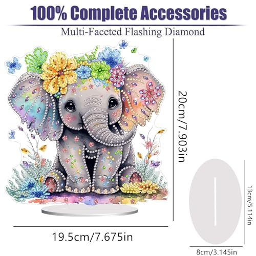 Diamond Painting Kits for Adults Beginners, 5D Full Drill Elephant Crystal Art Desktop Ornament, DIY Single Sided Home Office Desk Decor, Creative Craft Gift Set with Tools - color: Elephant