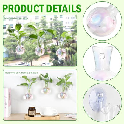 Bunmery 4 pcs Iridescent Window Propagation Stations, Easy to Install Plant Propagation Bulbs with Suckion Cups, No Nails Wall Hanging Planter Propagation Station, Glass Plant Terrarium Vase - color: Iridescent Bulb, size: 4 PCS