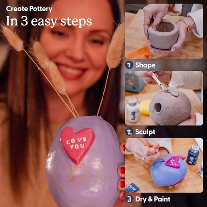 Sculpd Pottery Kit, Air Dry Clay Starter Kit for Beginners with Paint Set, Starter Bundles Includes a Pottery Tool Set, 8 Paints, Waterproof Varnish, Paintbrushes & Step-by-Step Guide for Adults - style: Gloss Varnish with Pastel Tones