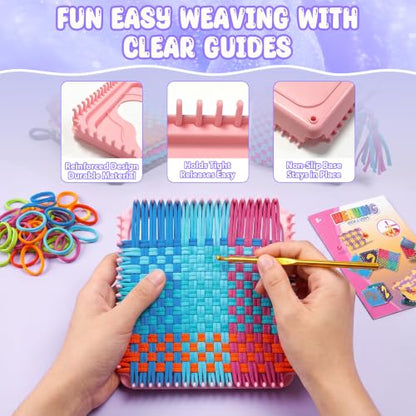 300 Pcs Weaving Loom Kit for Kids, Beginner Craft Kit with 12 Color Loops