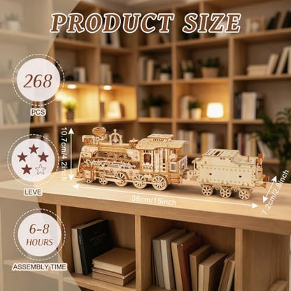 3D Wooden Puzzles for Adults, DIY Steam Train Model Building Kit
