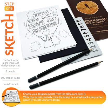 Scissor-Tailed Beginners Wood Burning Kit 140 Pieces. Best Gift Idea for Art & Craft Kit Lovers. Woodburning DIY Hobby Kits with 9 Large Wooden Plaques to Make Unique Wood Burning Projects