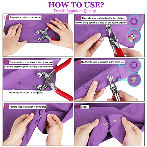 CHEPULA Craftsmanship DIY 200 Sets Metal Snaps Buttons with Fastener Pliers Press Tool Kit for Sewing and Crafting (10 Colors,9.5mm) (Hollow) - color: Colorful Hollow 200 sets