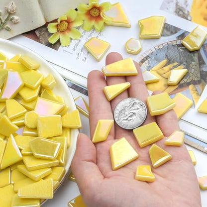 Youway Style 200g Iridescent Yellow Glass Mosaic Tiles for Crafs Bulk - color: Yellow, size: 200g