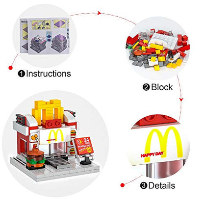 8 in 1 Mini City Shop Street View Building Blocks Kit,Girls Boys Toy Set