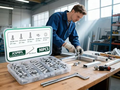 80 pcs M8 T Nut Screws Kit for 4040 4080 Aluminum Extrusion, 26 pcs Silver M8x12/16/20mm Hexagon Socket Stainless Steel Screws and 26 M8 Drop in T-Nuts, 28 Washers with Hex Wrench - style: 80pcs 40 Series Screws Kit Silver