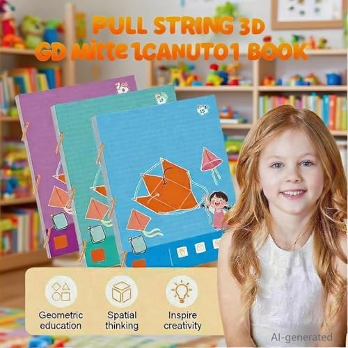 SHENSENCHAO Pulling string 3D geometry learning book with woven rope design toy teaching roll and surface area formula, DIY solid geometry model book, cultivating mathematical thinking (15 models)
