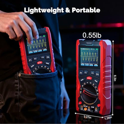 3-in-1 Handheld Oscilloscope Multimeter with Signal Generator, 12MHz Bandwidth 50MS/s Portable Digital Oscilloscope Multimeter, True RMS Auto-Ranging, 1500mAh Battery for Electronics Repair - size: HO-13