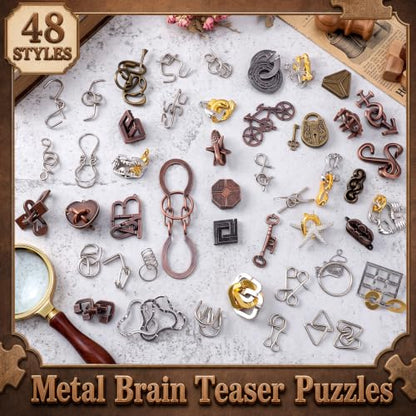 48 Pcs Metal Brain Teaser Puzzles Set for Adults, Fashionable - style: Fashionable