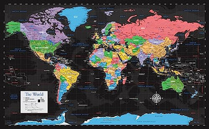 Palace Learning Laminated World Map & US Map Poster Set - 18" x 29" - Wall Chart Maps of the World & United States - Made in the USA (LAMINATED) (Black) - color: Black