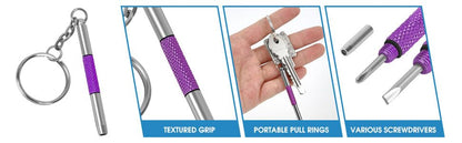 UNEAK - Eyeglass Screwdriver Repair Kit Blue & Purple Precision 3 in 1 Mini Screwdrivers Set Keychain Glasses, Sunglasses, Sunglass, Watch, Electronics, Eyeglasses, Flat Head, Phillips, Hex - color: Blue and Purple