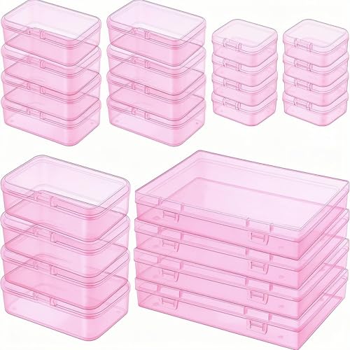 LJY 24 Plastic Boxes, 4 Sizes for Beads - color: Pink