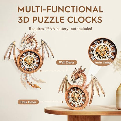 3D Wooden Puzzle for Adults - Dragon Clock - color: Mechanical Dargon
