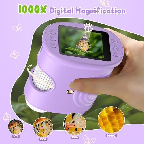 1000X Handheld Digital Microscope for Kids: Pocket Microscope with 2.0" IPS Screen - STEM Toys Birthday Gifts for Girls Boys - Portable Edu Science Kits Toddler Age 3-6 6-12 Purple - color: Purple