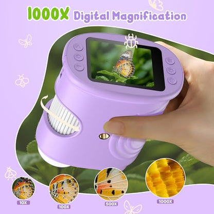 1000X Handheld Digital Microscope for Kids: Pocket Microscope with 2.0" IPS Screen - STEM Toys Birthday Gifts for Girls Boys - Portable Edu Science Kits Toddler Age 3-6 6-12 Purple - color: Purple