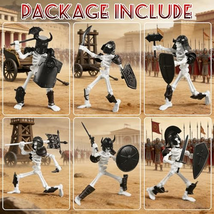 6 Pack T13 Action Figure Set, Skeleton Action Figure Mini Skeletons for Halloween Decorations Dummy 13, Titan 13, Skeleton Toy Multi-Jointed Movable 3D Printed Toys, DIY Assembly Required