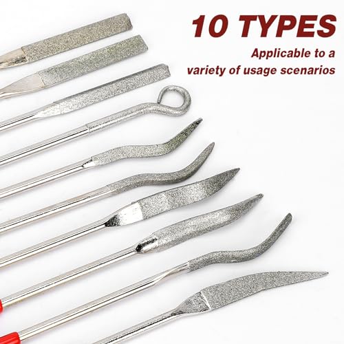 KALIONE 10Pcs Small File Set Diamond Needle File Set, Curved Files Tool, Mini Metal File Diamond File, Miniature and Model Files, File Jewelry Stone Carving Tools(140mm/5.5inch)