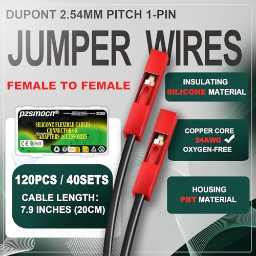 40 Sets / 120 Pcs for Dupont 2.54mm 1-Pin Connector Kit 24AWG 20cm - size: 1-Pin Female to Female, style: Red with Cable