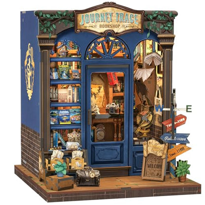 CUTEBEE Book Nook Kit - DIY Miniature House Dollhouse Kit for Adults and Teens, Booknook Tiny House Bookshelf Decor 3D Wooden Puzzle, Gifts for Family, Friends (Journey Trace Bookshop)