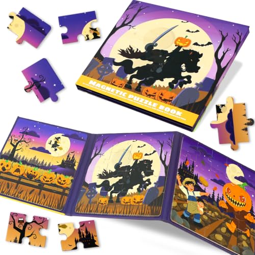 Halloween Magnetic Puzzle Toys for Kids & Toddlers Gifts, Jigsaw Book Game - color: Halloween Colors