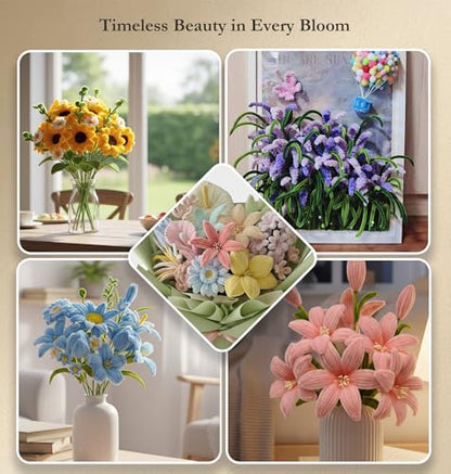 NREDXOON Pipe Cleaner Flower Kit 400pcs Pink Lily Tulip DIY Bouquet Craft - color: Pink